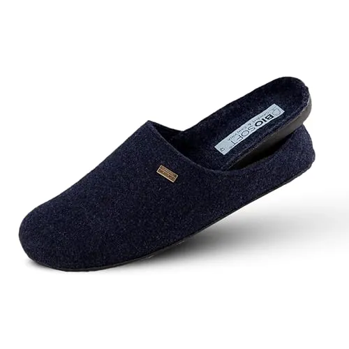 Biosoft Filz Hausschuhe Herren 42 Mister Cosy dunkel blau | Geschlossene Pantoffeln mit Fußbett und rutschfester Gummisohle | Bequeme Hauspuschen für Herren und Senioren