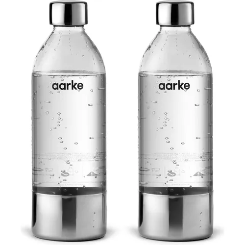 aarke 2er-Pack PET-Flaschen für Wassersprudler Carbonator 3 - Wassersprudler Zubehör, BPA-frei und mit schickem Edelstahl-Design, ideal für sprudelndes Wasser zuhause oder unterwegs.