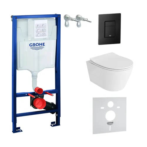 GROHE WC Set mit Vorwandelement, Wand-WC und Spülknopf in schwarz von LaVita