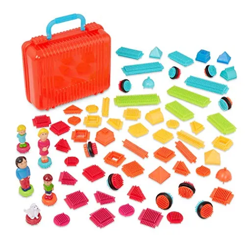 Bristle Blocks 85 Teile Bausteine im Koffer mit Figuren – Bauklötze mit Borsten, Motorikspielzeug – Kinder und Baby Spielzeug ab 2 Jahren, Mehrfarbig, Mehrfarbig