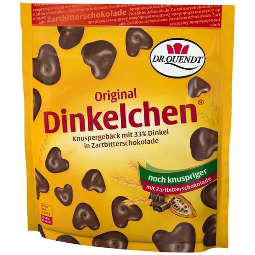 Dr Quendt Original Dinkelchen mit Zartbitterschokolade 85g - Kekse & Kleingebäck, köstliche Dinkelkekse umhüllt von zartbitterer Schokolade – ein perfekter Snack für Schokoladenliebhaber!