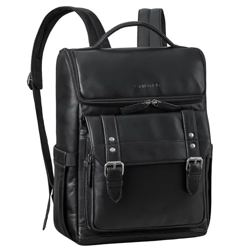 STILORD 'Gian' Rucksack - Eleganter Leder Laptoprucksack für Büro und Reisen - Hochwertiger Rucksack aus echtem Rindsleder mit gepolstertem Laptopfach für Geräte bis 16 Zoll. Ideal für stilbewusste Herren und Damen, die Ordnung und Komfort schätzen.