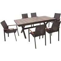 Garden Pleasure Gartenmöbel-Set Rana/Silea 7-teilig mit Ausziehtisch Dunkelgrau