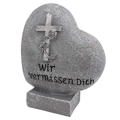 PrimoLiving Grabschmuck Gedenkstein Grabstein (Standfuß Herz Wir vermissen Dich)