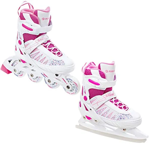 RAVEN 2in1 Schlittschuhe Inline Skates Inliner für Kinder Mädchen verstellbar (Grace, 28-32 (18,5cm-21cm))