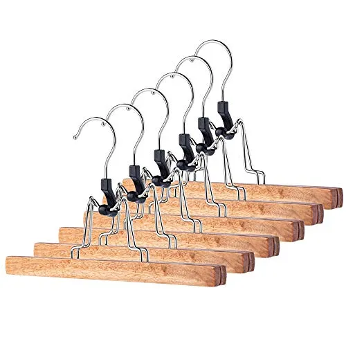 KADAX Hosenbügel aus Holz, Kleiderbügel für Kleidung, Hosen, Rock, Hosenspanner, Rockbügel, Rockspanner, 360°drehbarer Haken aus Metall, rutschfest, Klemmbügel, platzsparend (6)