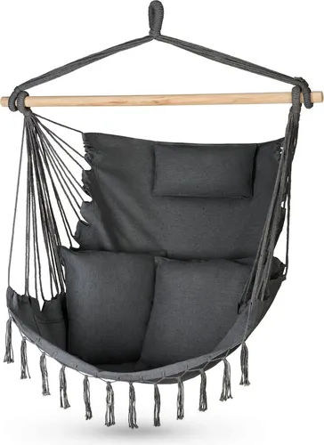 Outtec Hängesessel Schwarz - Boho-Style für Garten & Balkon - Vielseitiger Hängesessel im Boho-Stil, ideal für Garten und Balkon. Strapazierfähiges Material mit 140 kg Tragkraft sorgt für entspannte Stunden im Freien.