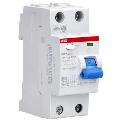 ABB 2CSF202101R1400 FI-Schutzschalter A 2polig 40A - Leitungsschutzschalter für erhöhte Sicherheit in Installationen, schützt zuverlässig vor Fehlerströmen und ist ideal für alle Versorgungsbereiche.