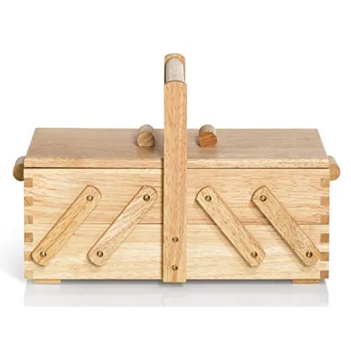 Prym 612545 Nähkasten aus hellem Holz, S, Beige, Braun - Nähkorb aus hochwertigem Kautschukholz, mit praktischem Ziehharmonika-Prinzip für optimale Aufbewahrung. Maße: 36 x 22 x 19 cm, ideal für kreative Näharbeiten.