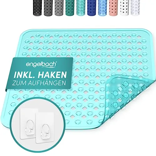 Engelbach® Duschmatte rutschfest 53x53cm inkl. 2 Haken - Antibakteriell & BPA-frei - Duscheinlage, Antirutschmatte - Waschmaschinen geeignet und schimmelresistent