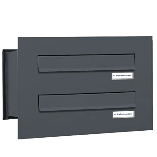 AL Briefkastensysteme 2er Briefkasten Mauerdurchwurf in Anthrazitgrau RAL 7016 - Wandbriefkästen für Mehrfamilienhäuser, wetterfest und rostfrei mit lebenslanger Garantie gegen Durchrostung. Ideal für DIN A4 und C4 Briefe.