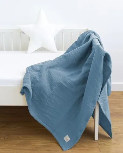 Loolay Babydecke Baumwolle MUSSELIN 150x200 cm - Bettdecken aus 100% weicher litauischer Baumwolle, ideal für Sommernächte und als Kuscheldecke – pflegeleicht und schnell trocknend.