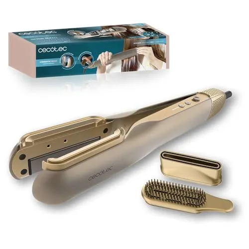Cecotec AirLisse 2in1 ForceDry Champagne Glätteisen, 1000 W, Luftstrom 19,7 m/s, 2 Magnetköpfe, ohne Frizz, Plasmafunktion, bürstenloser Motor, 4 Temperaturen und 2 Geschwindigkeiten
