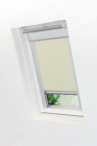 Lysel Qualitätsdachfensterrollo abdunkelnd elfenbein für Velux - Dachfensterrollo in elfenbein (117.30cm x 116cm), bietet starken Wärmeschutz und ist ideal für Bildschirmarbeitsplätze. Kindersicher und einfach zu montieren.