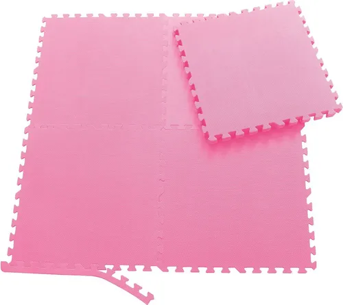 Sporttrend 24® 12 Schutzmatten + 24 Randstücke Pink – Puzzlematte für Fitnessgeräte - 12 EVA Fitnessschutzmatten in Pink mit Randstücken. Ideal für Fitness, Yoga oder Büro. Flexibles Stecksystem schützt den Boden und bietet eine rutschfeste Unterlage für Sportgeräte.