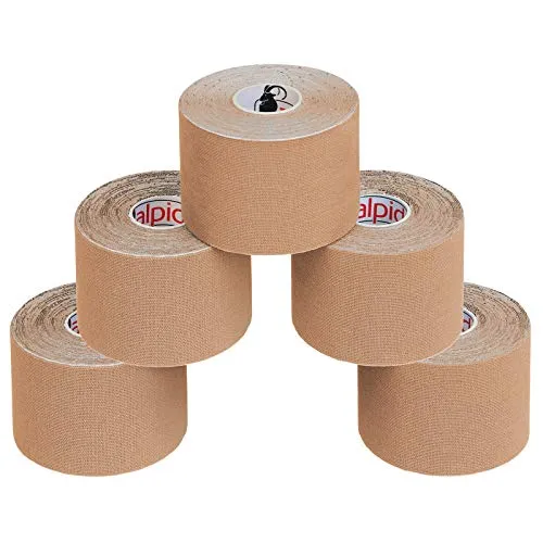 ALPIDEX 5 Rollen Kinesiologie Tape 5m x 5cm Viele Farben Anwendungsbroschüre Elastisch Wasserfest Hautfreundlich Physio Muskel Tape Set, Farbe:hautfarben