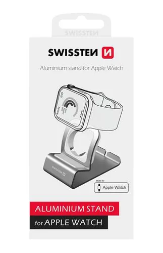 Swissten Aluminum Stand for Apple Watch 1-6, Halter, Ständer, silber, Blister