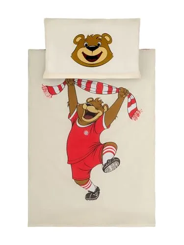 FC Bayern München Bettwäsche Berni 100x135 cm - Sportfan Bettwäsche für kleine Bayern-Fans, aus 100% Baumwolle mit gedrucktem Logo – ideal für süße Träume im Fußballstil!
