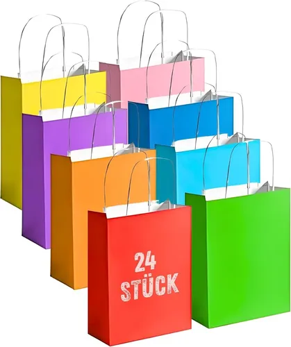 Bunte Papiertüten 24 Stück Geschenktüten Papiertasche mit Henkel