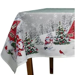 texpot Tischdecke Tischwäsche Druck Schneemannfamilie farbig Winter Weihnachten (1-tlg) weiß quadratisch | 110 cm x 110 cm