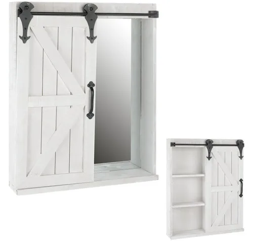 Feel2Home Spiegelschrank mit Schiebetür und Spiegel - Rustikaler Wandschrank in Weiß, ideal für eleganten Stauraum mit Spiegel auf der rechten Seite. Maße: 56 cm breit, 71 cm hoch.
