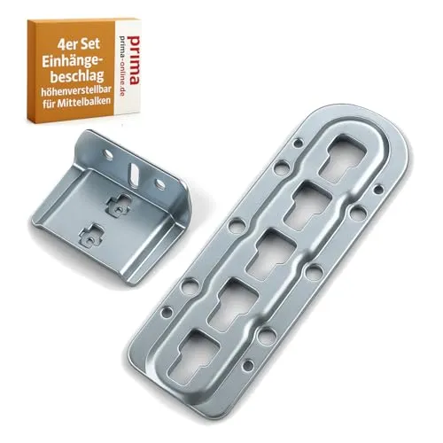 Bettverbinder Möbelverbinder höhenverstellbar Verbinder Metallverbinder Stahl Gelb Verzinkt Halterung Einhängebeschlag 4 Raststufen Höhenverstellbar für Mittelbalken und Lattenrost (4)