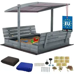 KOTARBAU® Sandkasten mit Abdeckung 140 x 140 cm Großer Grau Holzsandkasten mit Grau Dach Sandkasten mit Deckel Sandkasten mit Dach Gartenspielzeu... - Grau