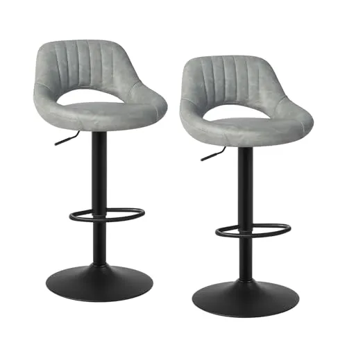 EUGAD 2er-Set drehbare Barhocker, höhenverstellbar, Kunstleder, Grau - Elegante Barhocker im 2er-Set, drehbar und höhenverstellbar. Ergonomisches Design mit bequemer Fußstütze für optimalen Sitzkomfort.