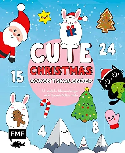Mein Kawaii-Adventskalender-Buch: Cute Christmas: 24 niedliche Überraschungen – Süsse Kawaii-Motive malen und zeichnen – Mit perforierten Seiten zum Auftrennen