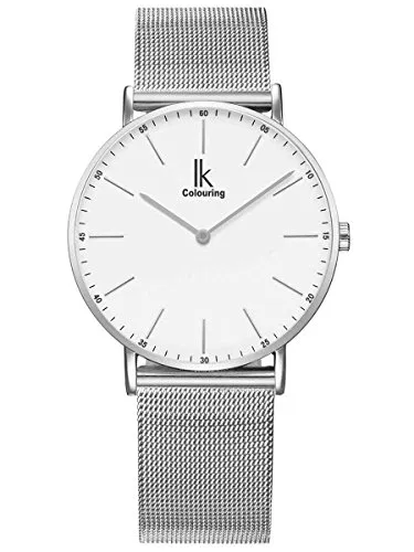 Alienwork IK Damen Herren Armbanduhr Quarz Silber - Armbanduhren aus Edelstahl mit ultra-flachem Design (7mm), ideal für den Alltag und besondere Anlässe. Hochmodernes Accessoire für Damen und Herren, leicht und komfortabel.