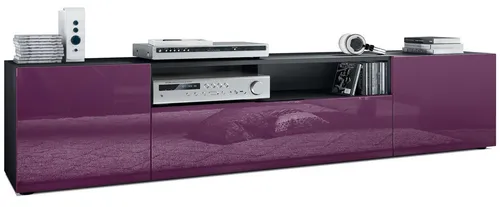 Vladon Lowboard Mogan - TV-Kommode in Schwarz matt/Brombeer Hochglanz - TV-Halterungen: Modernes Lowboard mit Soft-Close-Türen, pflegeleichter Oberfläche und vielseitiger Montageoption für jeden Wohnraum.