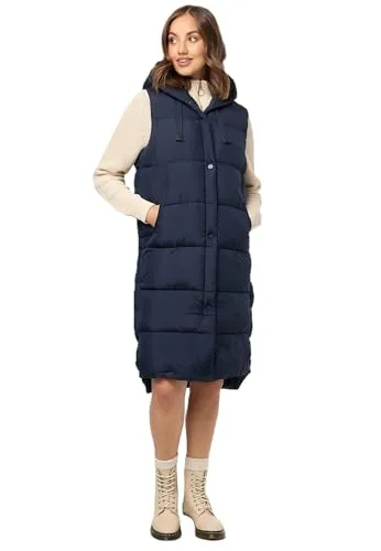 MARIKOO Damen Weste B967 - Lange Steppweste mit Kapuze - Funktionsjacke für Damen, ideal für Übergangs- und Winterzeit, mit modischem Design und hochwertiger Fütterung für optimalen Tragekomfort.