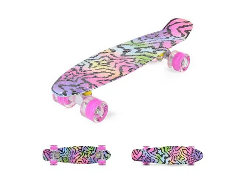 Byox Skateboard Kinder Stars 22 Zoll mit LED - Skateboard für Kinder ab 6 Jahren, ideal für Anfänger und Fortgeschrittene. Mit 85A PU Rollen und ABEC 7 Kugellagern für flüssiges Fahren und coole Tricks.