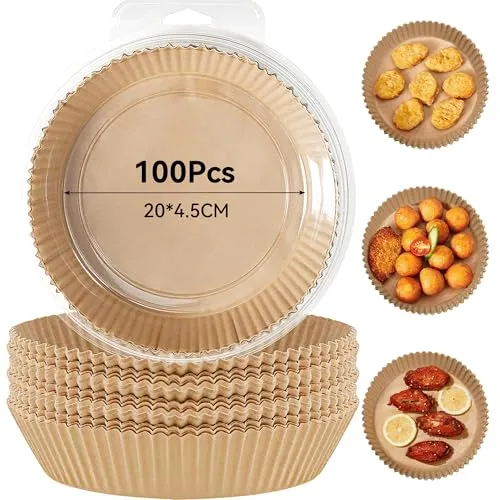 Stück Backpapier für Heißluftfritteuse, Rund 20-24 cm Backpapier Einsätze, Backpapier Einweg Einsätze für Heißluftfritteusen, Backform Zubehör für Backen, Kochen, Hellbraun 100