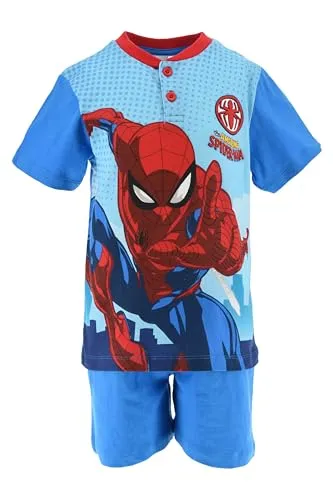 SUN CITY Spiderman Jungen Pyjama, kurzer Schlafanzug Spidermann Schlafi, Spidey (DE/NL/SE/PL, Numerisch, 98, Regular, Blau)