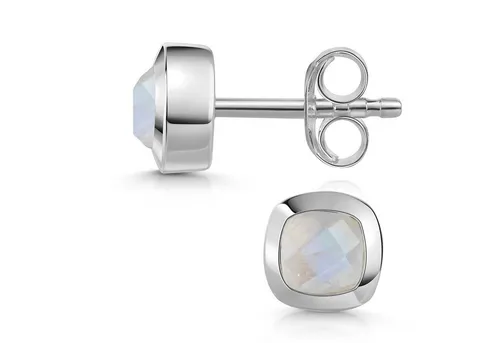Materia Ohrstecker Silber 925 mit Mondstein - Elegante Damen Ohrstecker aus 925 Sterling Silber mit einzigartigem facettierten Mondstein – perfekte Geschenkidee in edler Schmuckbox.