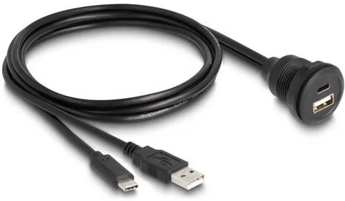Delock USB 2.0 Adapter [1x USB-C Stecker, USB-A Stecker - 1x USB-C Buchse, USB-A Buchse] 88102 1m