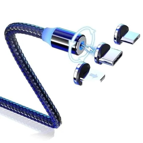 ElectroWorldFR 360 Grad magnetisches Ladekabel, 2 Meter, 3 in 1 Typ C/Micro/8 Pin 360