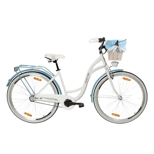 Goetze Style 28 Zoll Damen Citybike, 18 Zoll Tiefeinsteiger, 3-Gang Nabenschaltung, Rücktrittbremse und V-Bremse, LED-Beleuchtung, Rattankorb, Komfortsattel, mit Seitenständer & Klingel