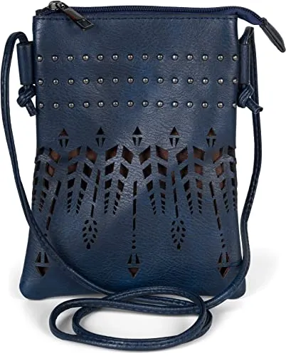 styleBREAKER Damen Mini Bag Umhängetasche Ethno Style und Nieten, Schultertasche, Handtasche, Tasche 02012260, Farbe:Dunkelblau