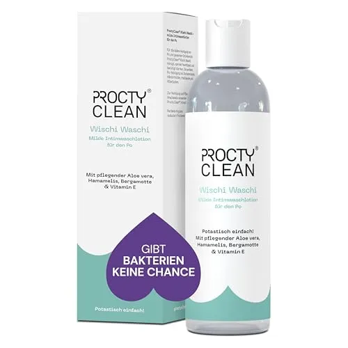 ProctyClean Wischi Waschi – Milde Intimwaschlotion für den Po. Sanfte Waschlotion ph neutral mit Aloe vera, Vitamin E & Hamamelis. Bei Hämorrhoiden & Analfissur