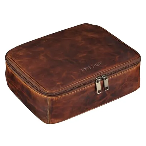 STILORD 'Lee' Waschtasche - Vintage Leder Kulturtasche für Reisen - Hochwertige Kulturtasche aus echtem Rindsleder für Männer und Frauen. Praktischer Rundum-Reißverschluss und cleveres Design für maximale Übersicht und sicheren Transport Ihrer Toilettenartikel.