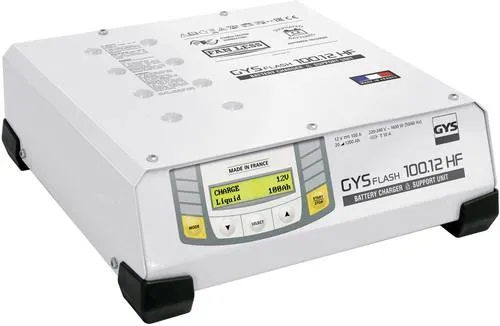 GYS GYSFLASH 100.12 HF Automatikladegerät 12V 100A - Fahrzeugbatterie-Ladegeräte mit 4 Modi für vielseitige Anwendungen, inklusive stabiler Stromversorgung während des Batteriewechsels und elektronischer Sicherheit für Fahrzeuge.