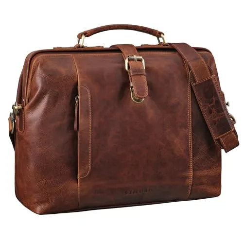 STILORD 'Casey' Vintage Handtasche Leder Damen Herren Arzttasche Echtleder Umhängetasche Retro Tasche mit Bügelverschluss Einzigartig, Farbe:kara - cognac