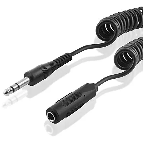 BestPlug 5 Meter Audio Stereo Kabel Verlängerung mit Spirale Aux in Out, 6,3mm Klinke Stecker männlich auf 6,3mm Klinke Buchse Kupplung weiblich, Schwarz