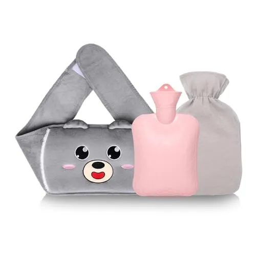 Wärmflaschengürtel 1L Wärmflasche mit Bezug Extrem Flauschig Bär Wärmflasche Gürtel für Hände, Bauch, Nacken, Rücken,Beine, Knie und Taillen Weihnachtsgeschenke für Frauen und Kinder