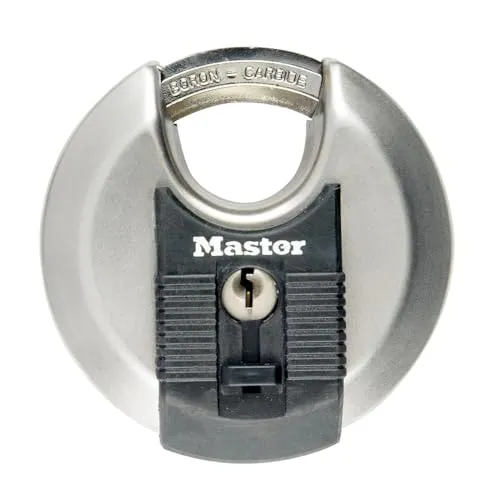 MASTER LOCK M50EURD Excell Disc Schloss 80mm - Vorhängeschloss mit Schlüssel, aus robustem Edelstahl für maximale Wetterbeständigkeit und Sicherheit; ideal für Lagerräume und Anhänger.