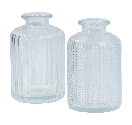 Levandeo® Dekovase, 2er Set Vase H10cm Weiß Klar Glas Blumenvase Tischdeko Frühling