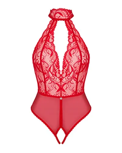 Obsessive Stringbody Spitzen-Body mit offenem Schritt in rot von Obsessive