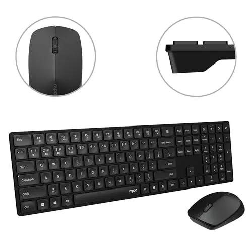 Rapoo Set Wireless Maus + Tastatur (Computermaus, Mouse, Keyboard, Wireless, Bluetooth, 1300 DPI, USB-Empfänger) schwarz